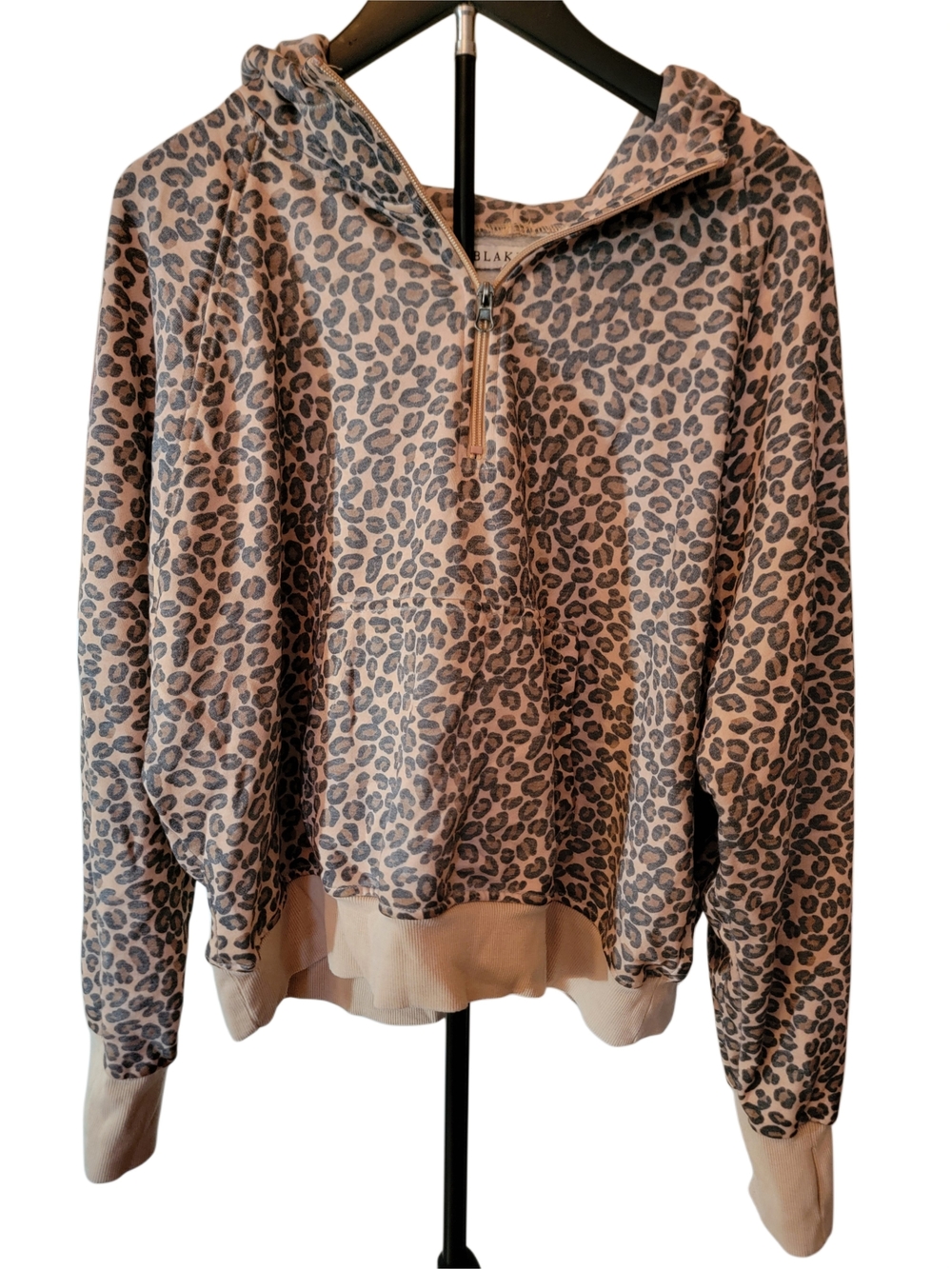 Leopard Print Half-Zip Hoodie - Taupe/Black - EUC - Large/Extra Large